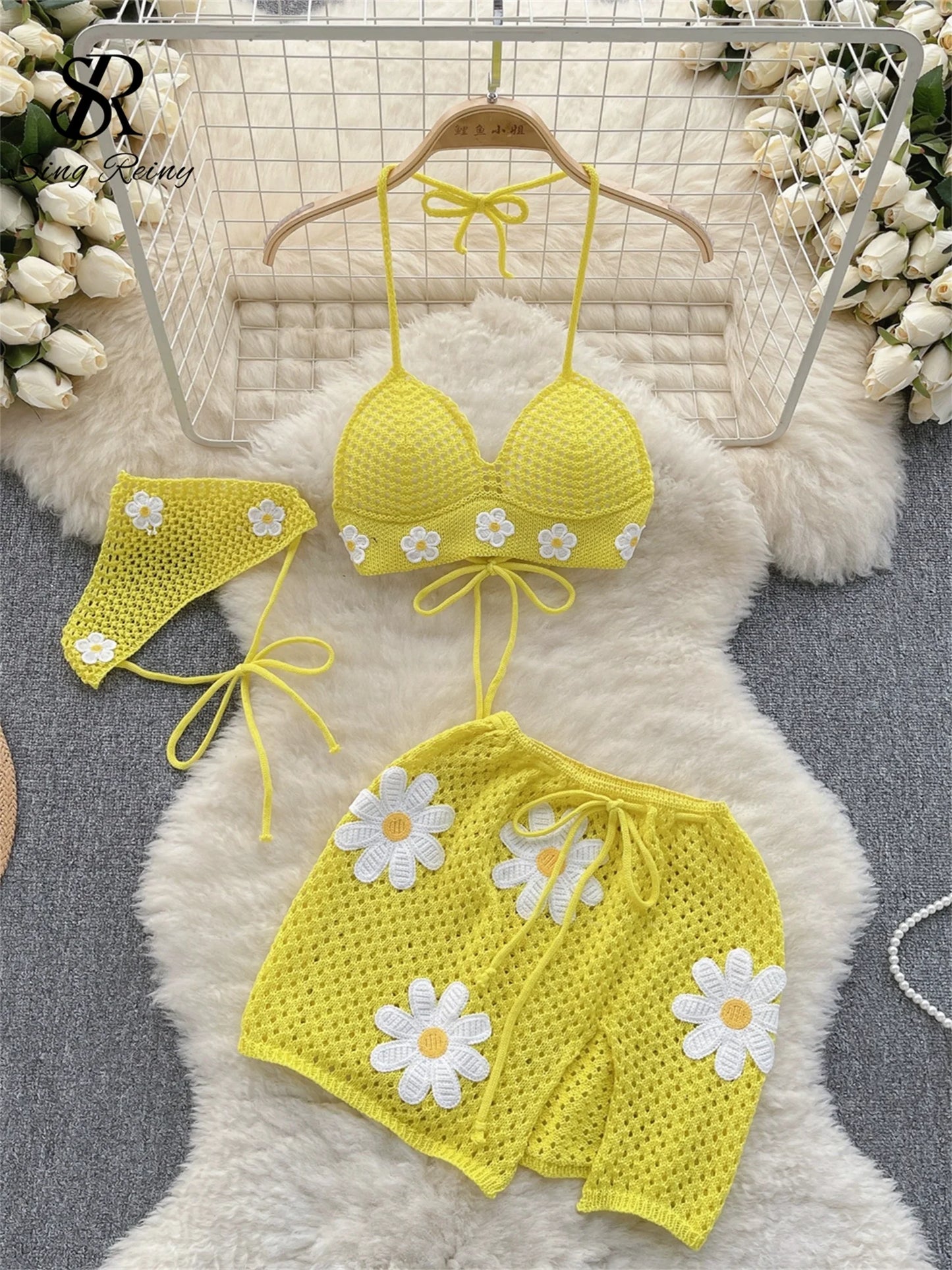 Hollow Out Knitted Suits Women