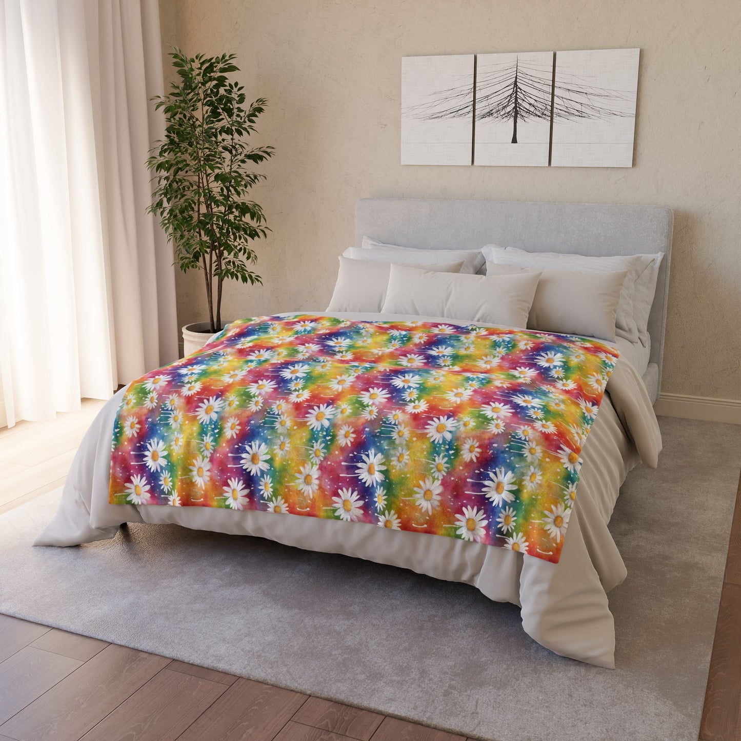 Daisy Rainbow Storm Soft Plush Blanket