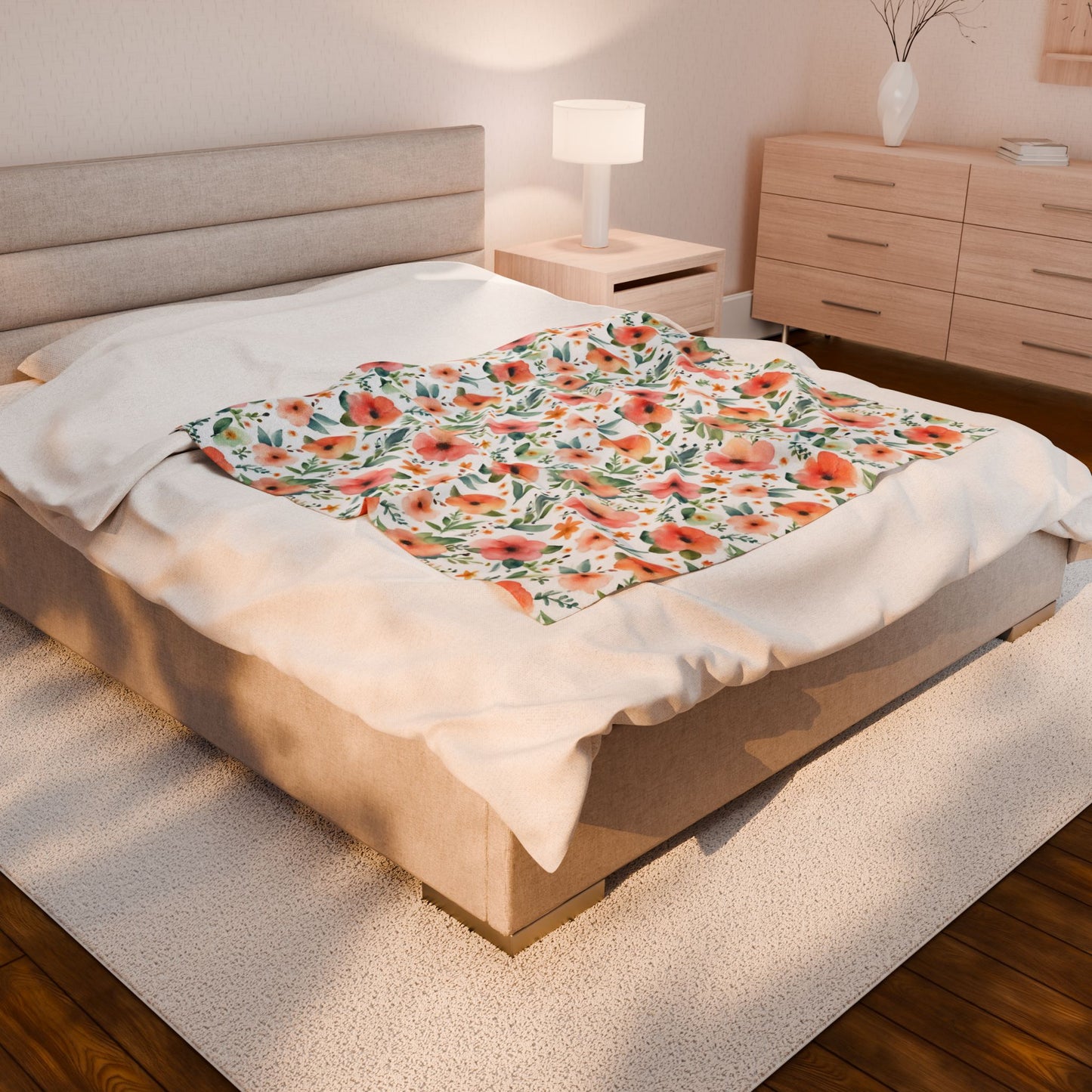 Watercolor Floral Print Soft Plush Blanket