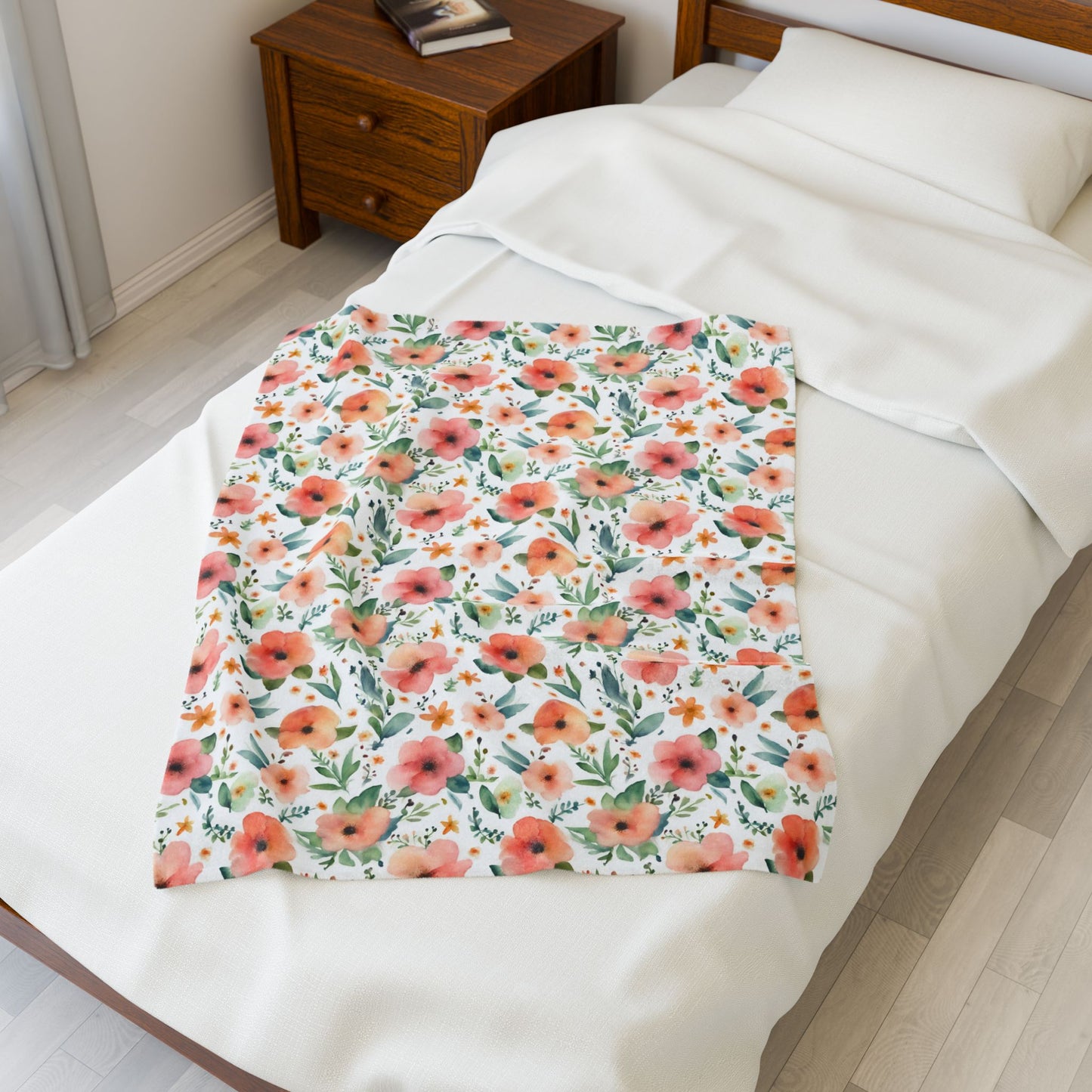 Watercolor Floral Print Soft Plush Blanket