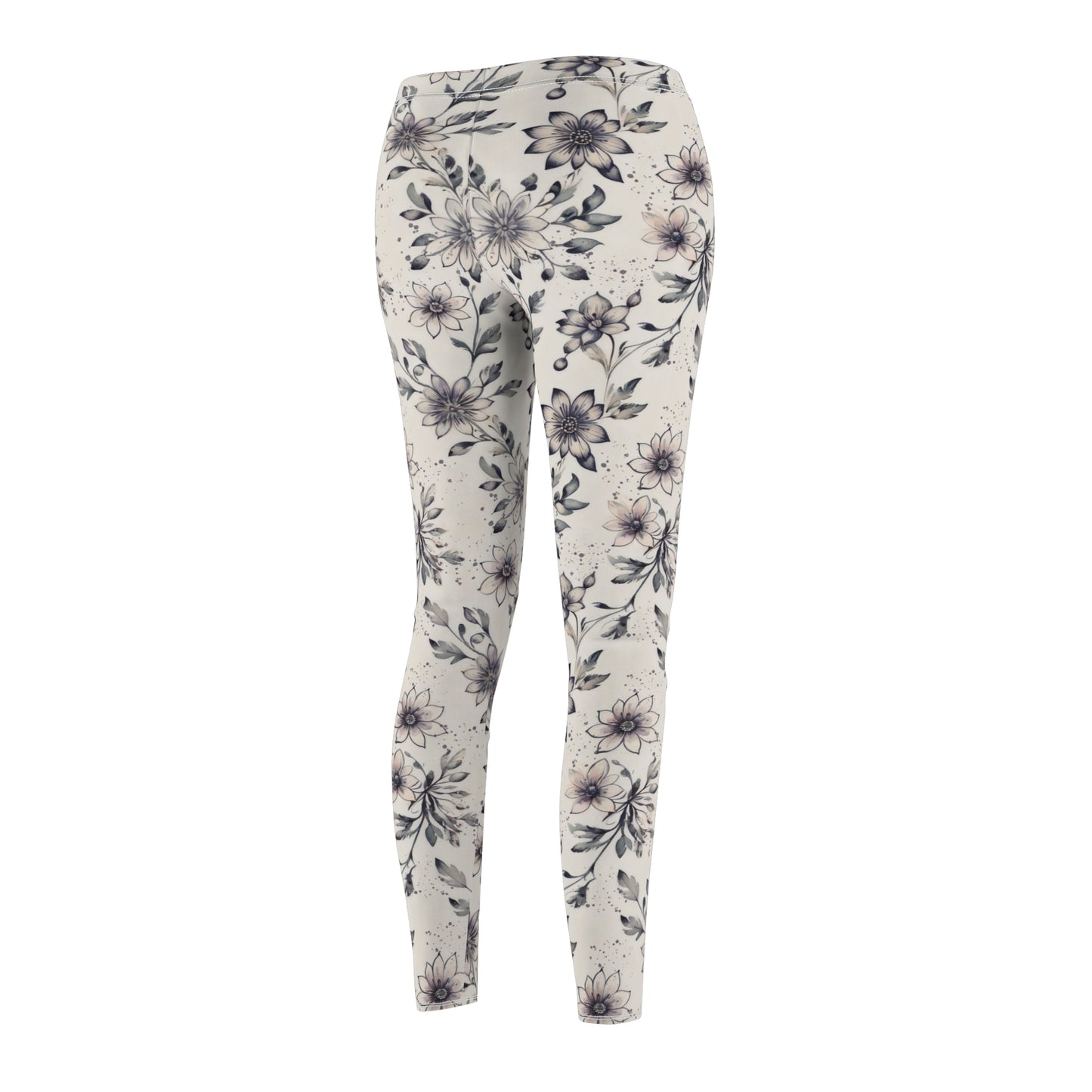 Womens Floral Print Leggings | Boho Yoga Pants | Bohemian Flower Pattern | Black And White Flower Pants | Gift For Mom | PaintedPalette
