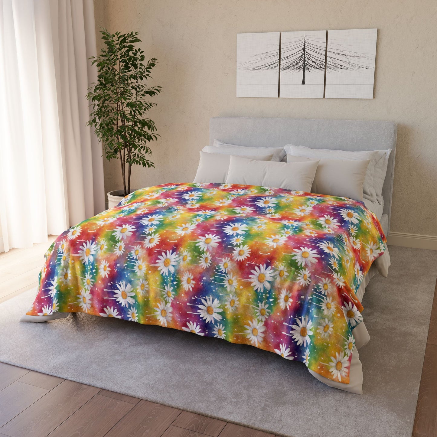 Daisy Rainbow Storm Soft Plush Blanket