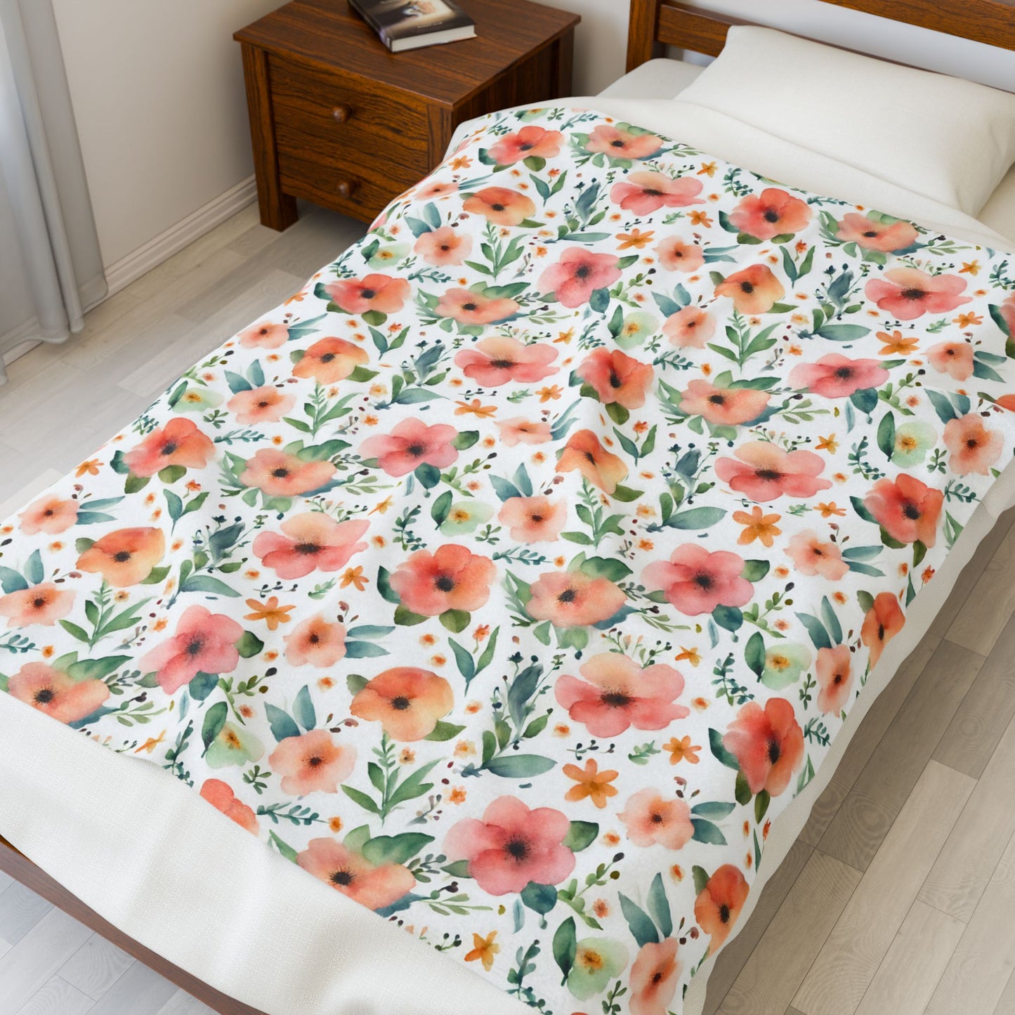 Watercolor Floral Print Soft Plush Blanket