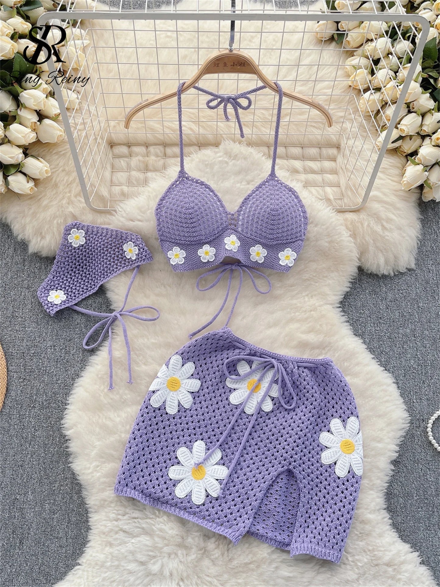 Hollow Out Knitted Suits Women