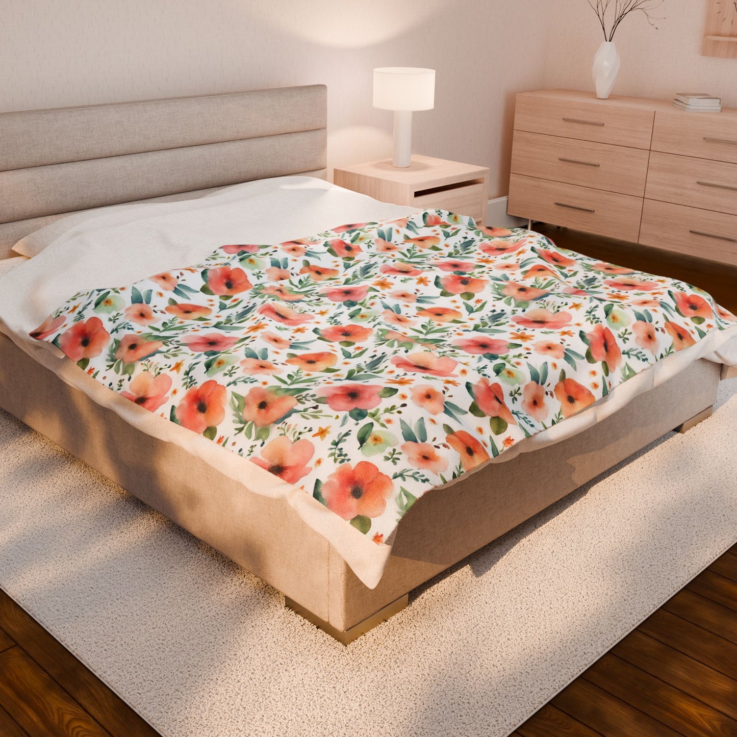 Watercolor Floral Print Soft Plush Blanket