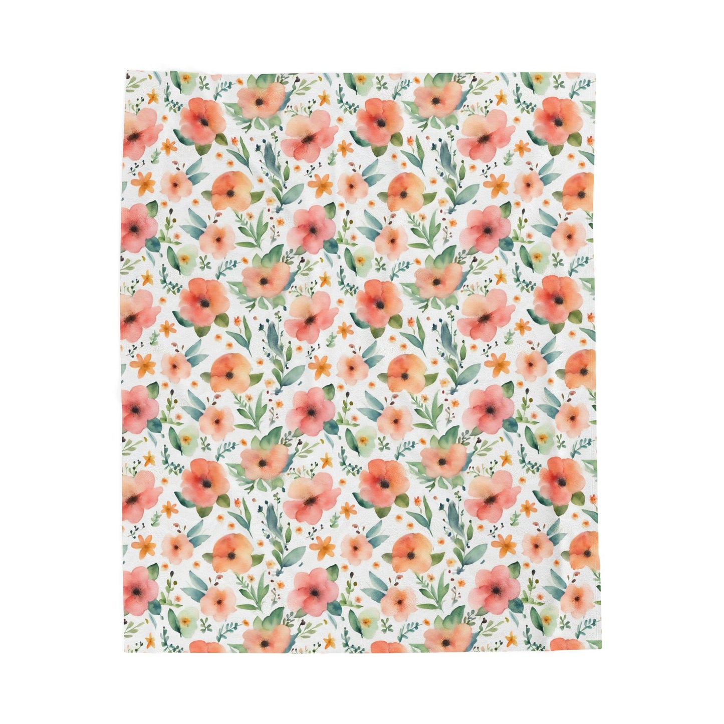 Watercolor Floral Print Soft Plush Blanket