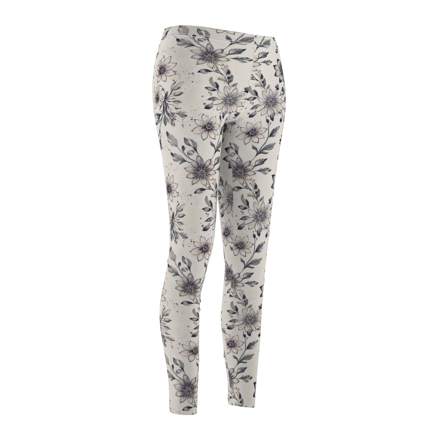 Womens Floral Print Leggings | Boho Yoga Pants | Bohemian Flower Pattern | Black And White Flower Pants | Gift For Mom | PaintedPalette