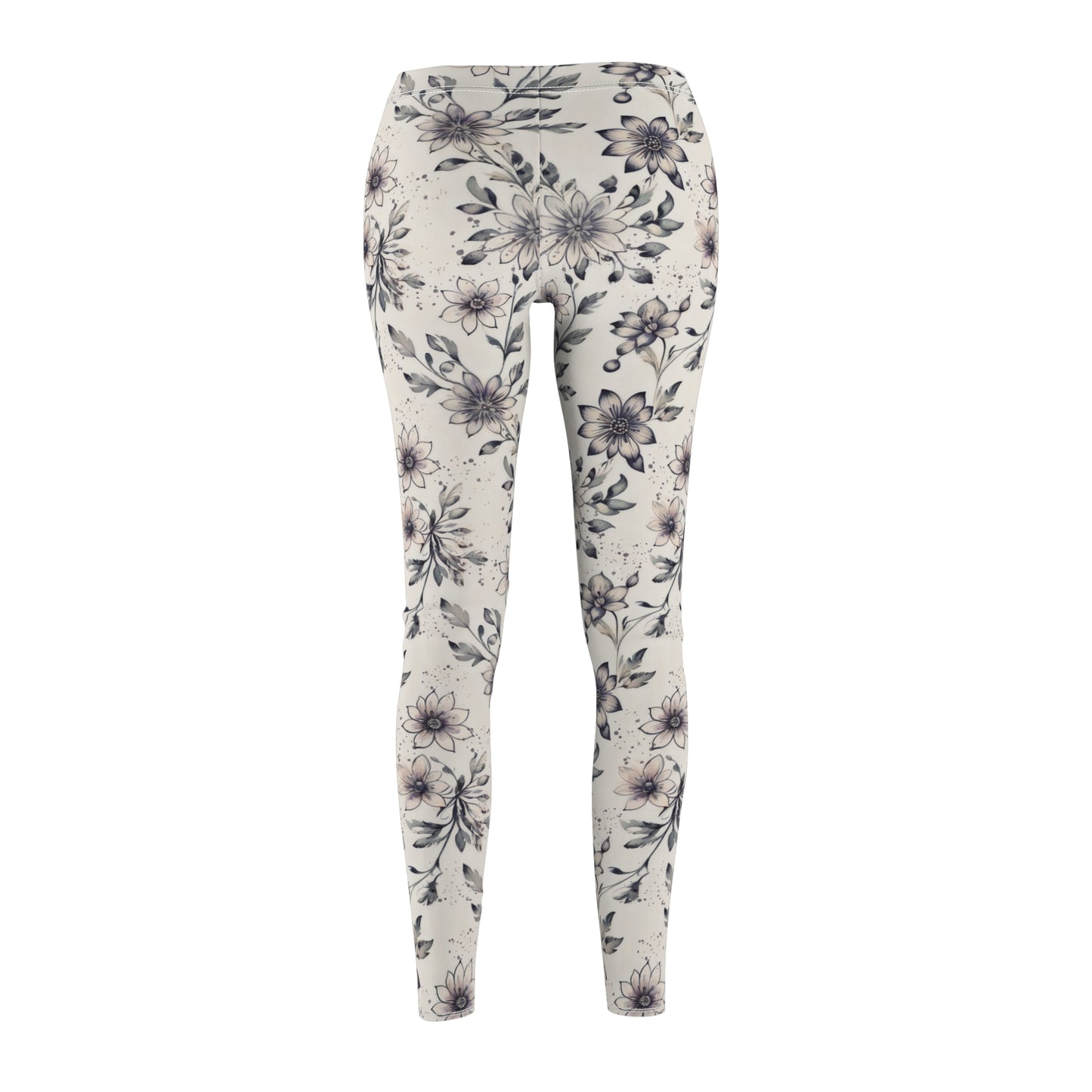 Womens Floral Print Leggings | Boho Yoga Pants | Bohemian Flower Pattern | Black And White Flower Pants | Gift For Mom | PaintedPalette
