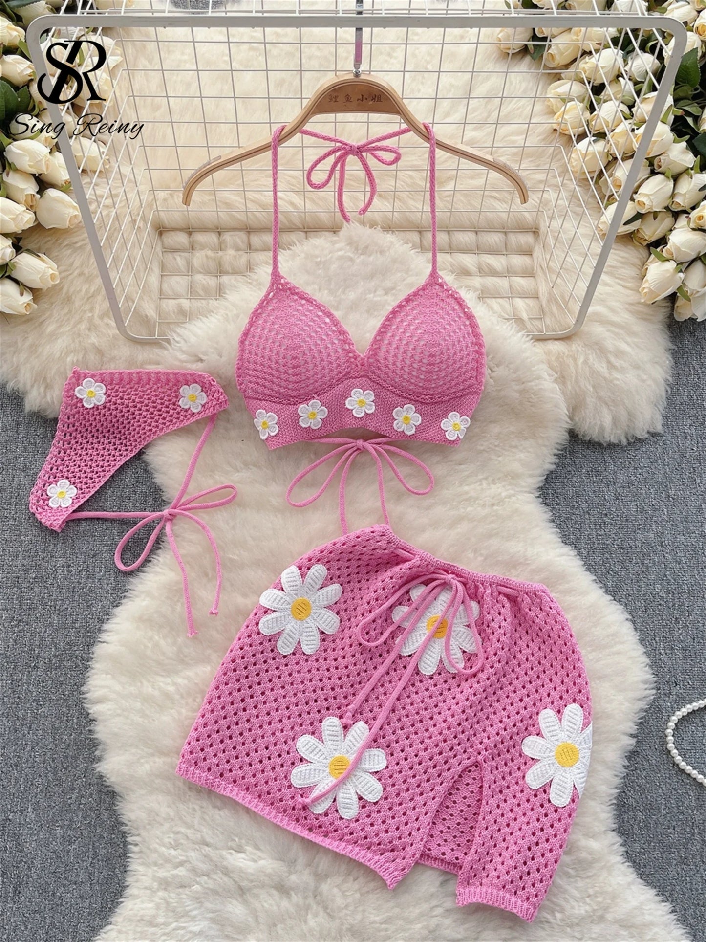 Hollow Out Knitted Suits Women