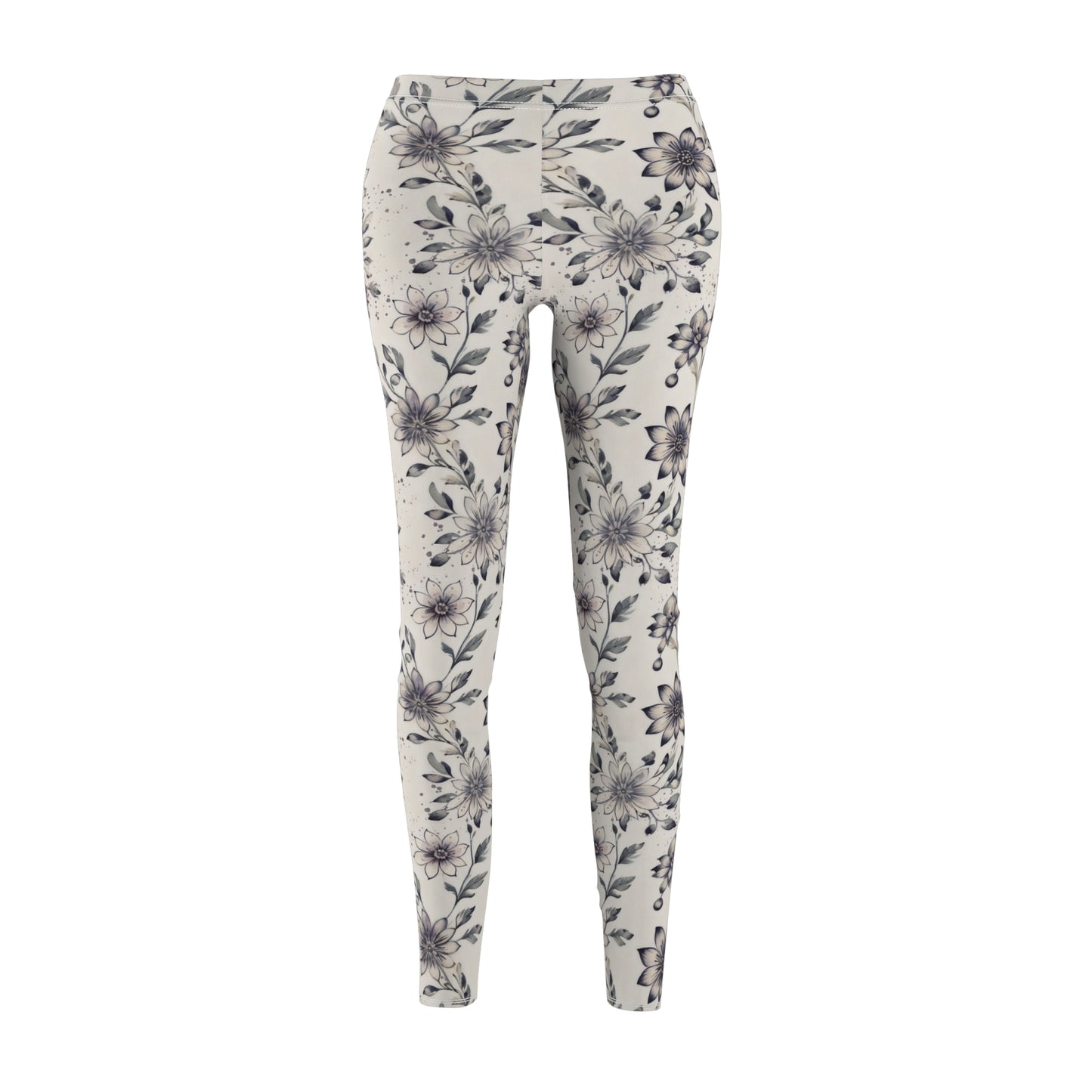 Womens Floral Print Leggings | Boho Yoga Pants | Bohemian Flower Pattern | Black And White Flower Pants | Gift For Mom | PaintedPalette