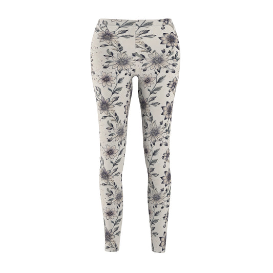 Womens Floral Print Leggings | Boho Yoga Pants | Bohemian Flower Pattern | Black And White Flower Pants | Gift For Mom | PaintedPalette