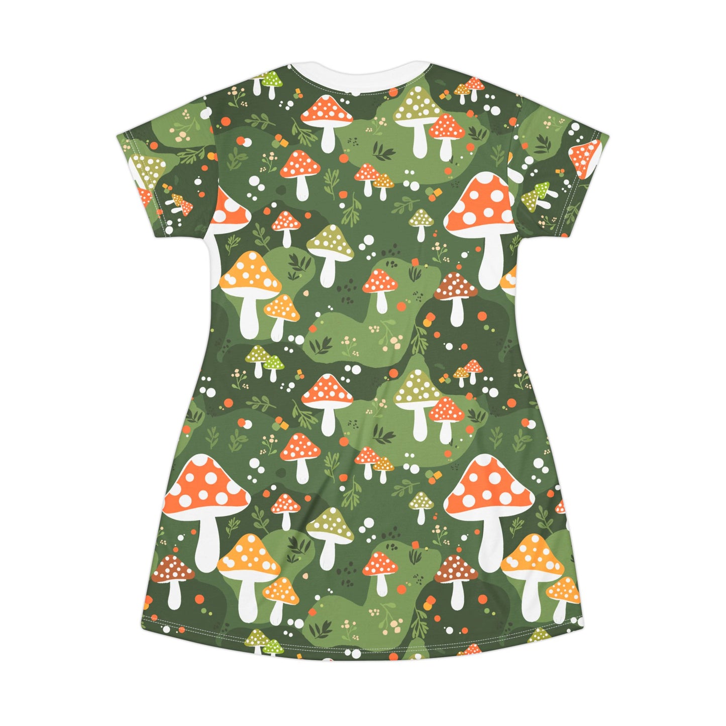 Mushroom T-Shirt Dress with Folk-Art Whimsical Pattern