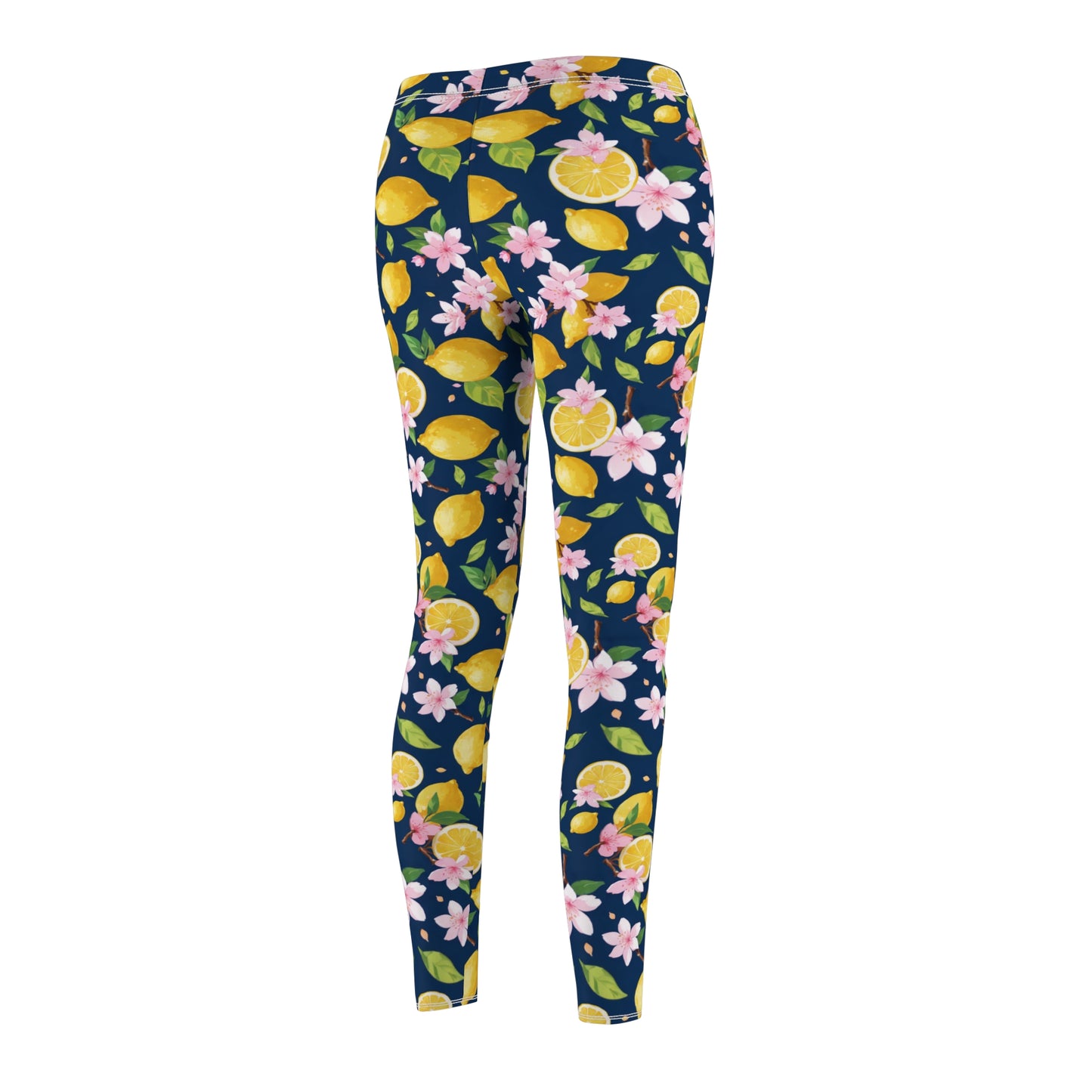 Lemon cherry blossom Women's Cut & Sew Casual Leggings (AOP)