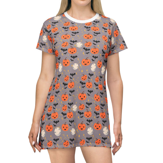 Halloween Pumpkin T-Shirt Dress, Cute Spooky Dress, Fall Fashion, Halloween Party Outfit, Casual Wear for Kids, Gift Idea