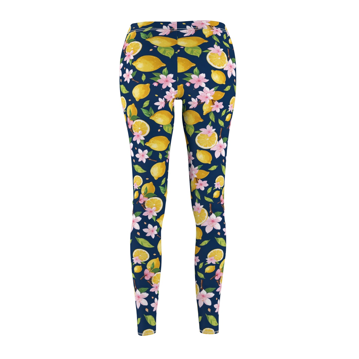 Lemon cherry blossom Women's Cut & Sew Casual Leggings (AOP)