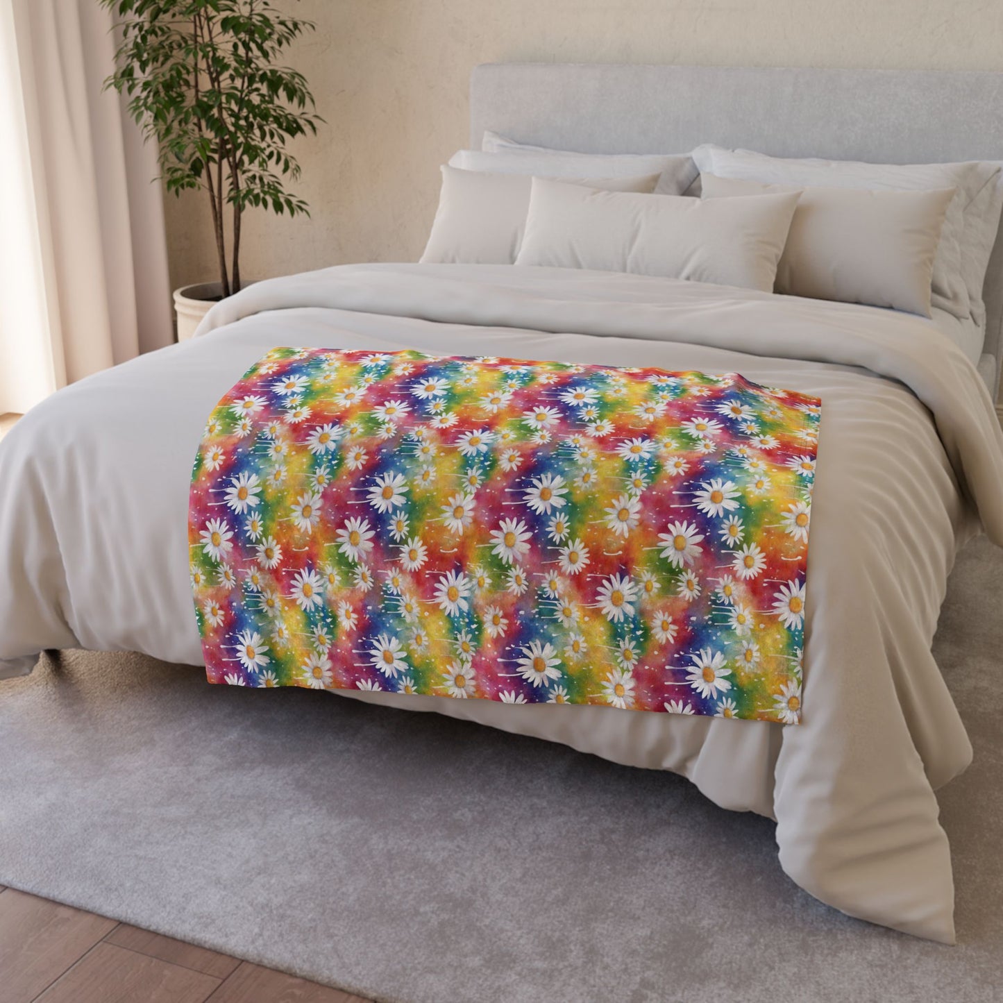 Daisy Rainbow Storm Soft Plush Blanket