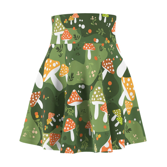 Skater Skirt - Mushroom and Foliage Pattern - Nature-Inspired