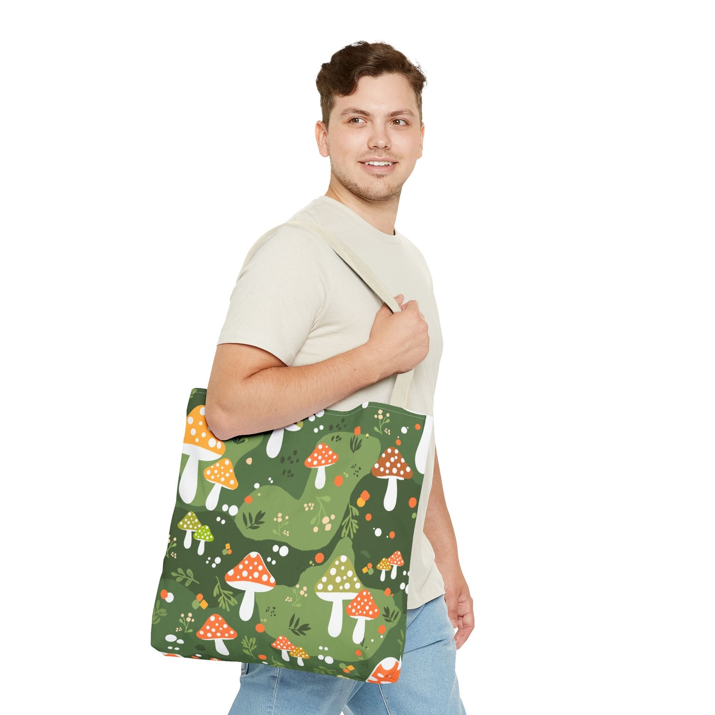 Mushroom Tote Bag with Folk Art Design