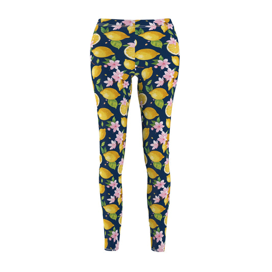 Lemon cherry blossom Women's Cut & Sew Casual Leggings (AOP)