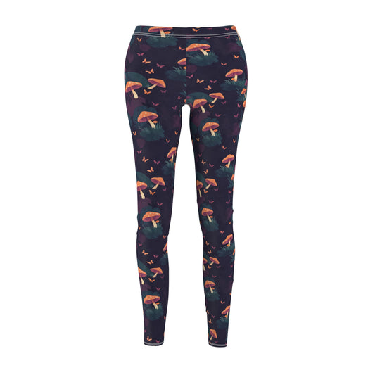Witchy Mushroom And Moth Leggings | Cute Witchy Leggins | Mushroom Yoga Pants | Cute Mushroom Pants | Hippie Pants