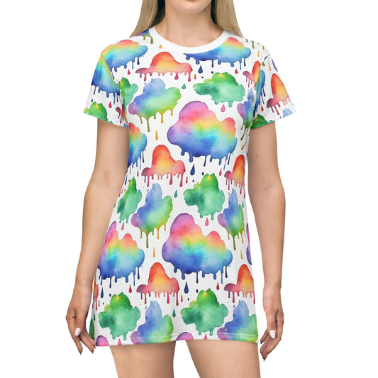 Colorful Watercolor T-Shirt Dress, Summer Dress, Casual Dress, Festival Wear, Gift for Her, Everyday Style, Comfortable Fashion