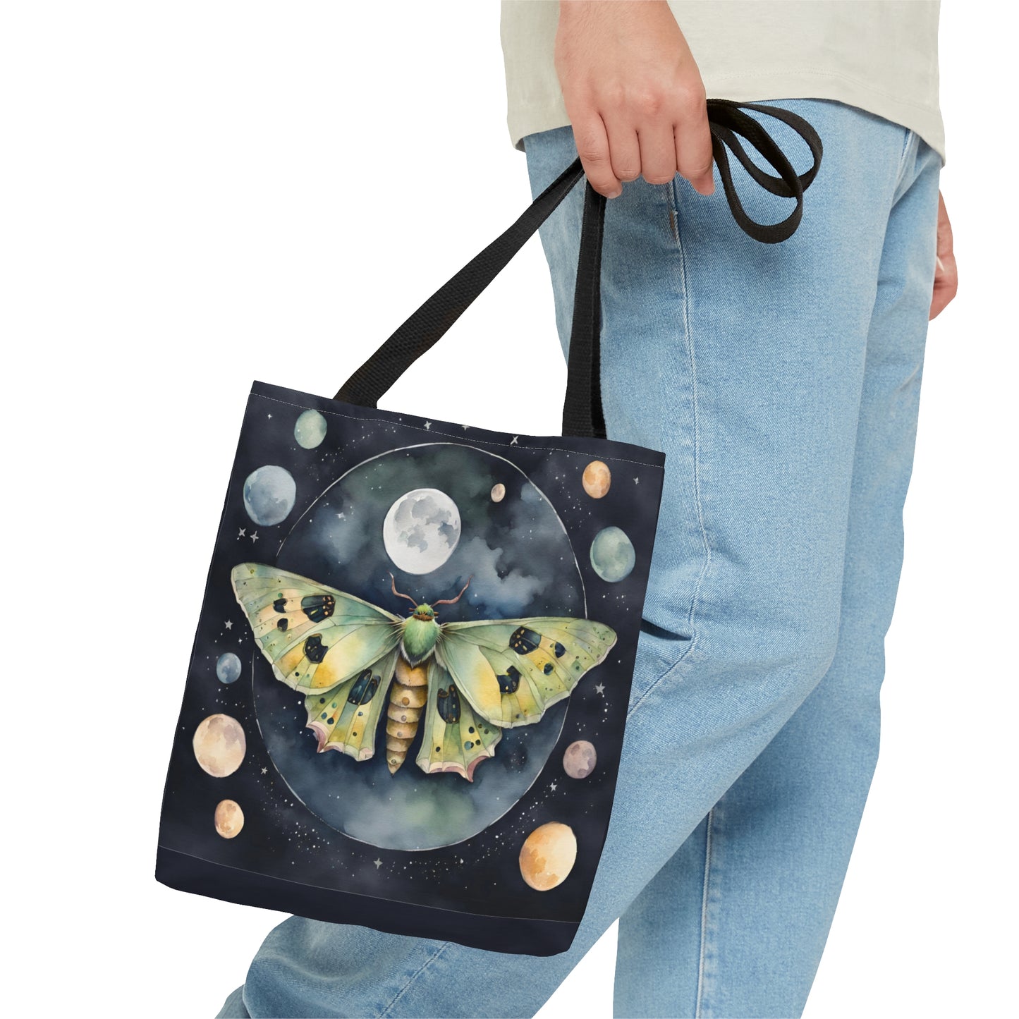 Midnight Moth Magic | Tote Bag | Black Tote Bag | Boho Tote Bag | Magical Wicca Floral | Shoulder Bag | Moth Tote Bag