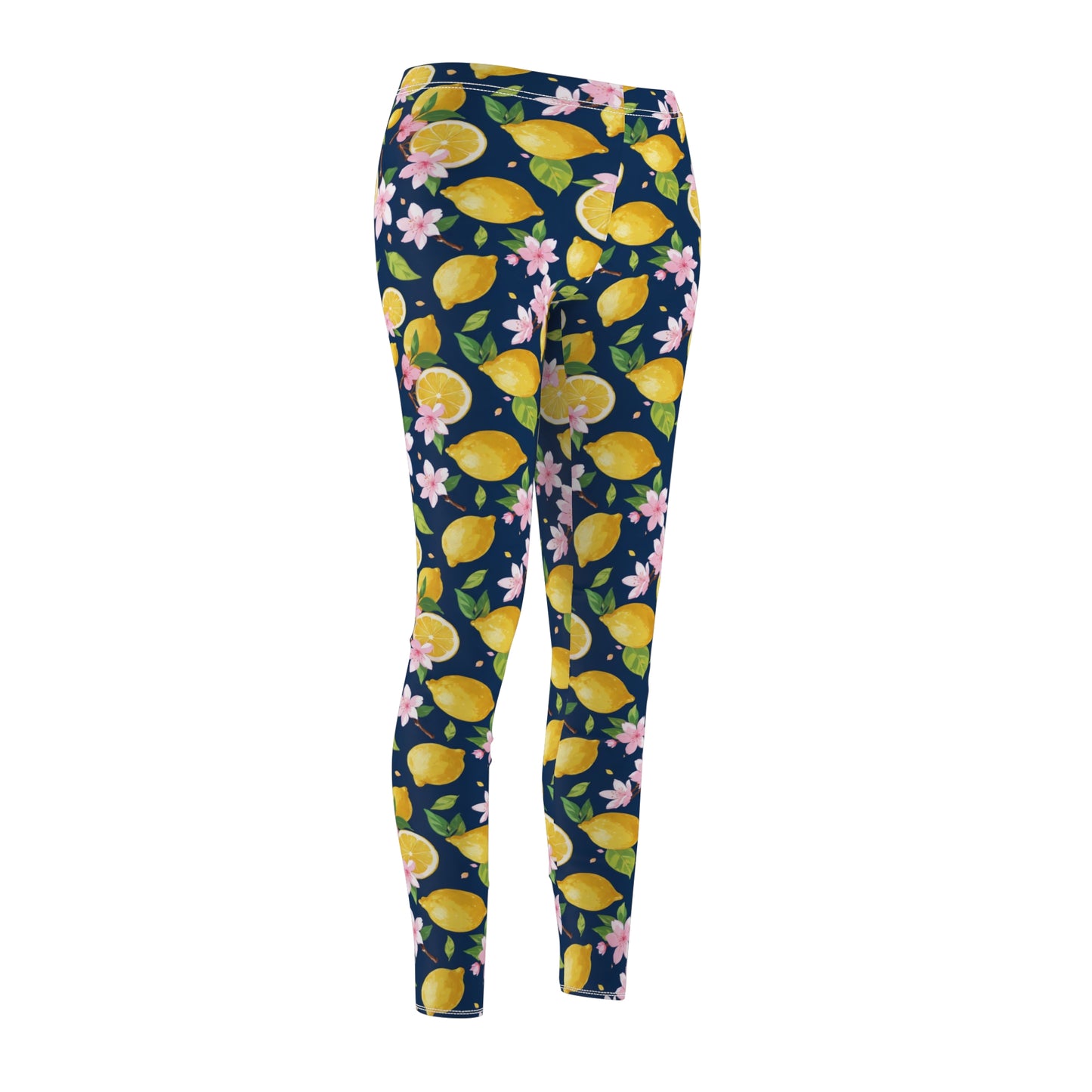 Lemon cherry blossom Women's Cut & Sew Casual Leggings (AOP)