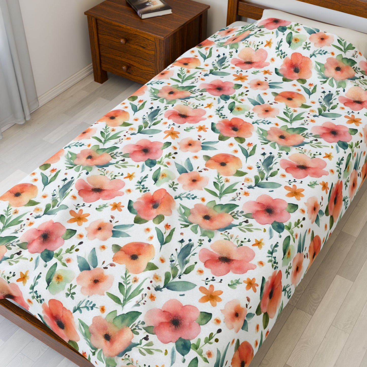 Watercolor Floral Print Soft Plush Blanket