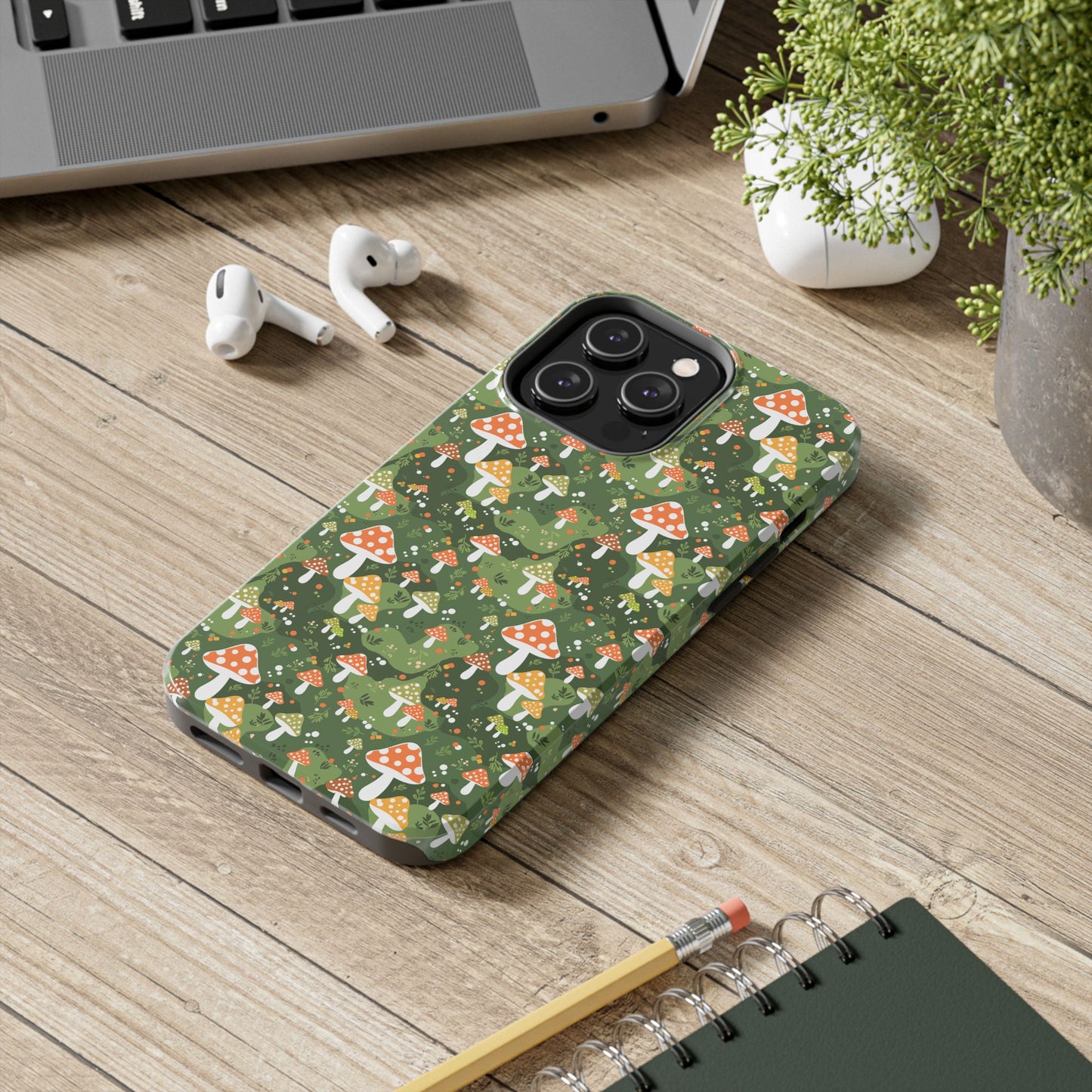Phone Case - Whimsical Mushroom Pattern, Folk Art Design