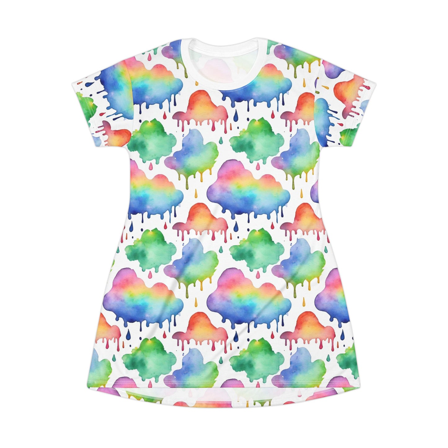 Colorful Watercolor T-Shirt Dress, Summer Dress, Casual Dress, Festival Wear, Gift for Her, Everyday Style, Comfortable Fashion