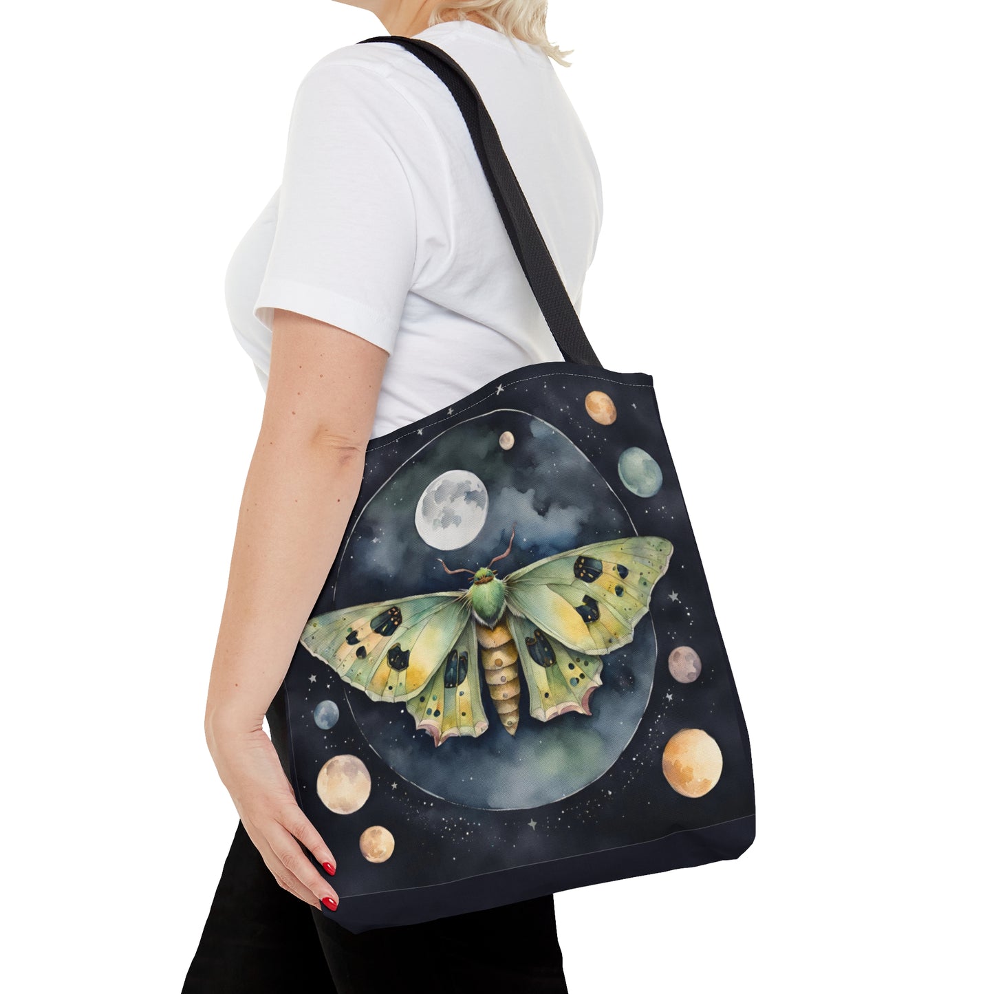 Midnight Moth Magic | Tote Bag | Black Tote Bag | Boho Tote Bag | Magical Wicca Floral | Shoulder Bag | Moth Tote Bag